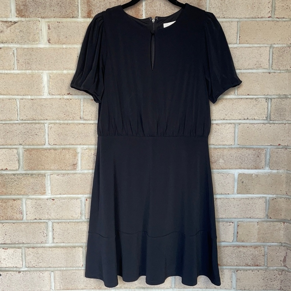 LOFT Black Keyhole Puff Sleeve Dress